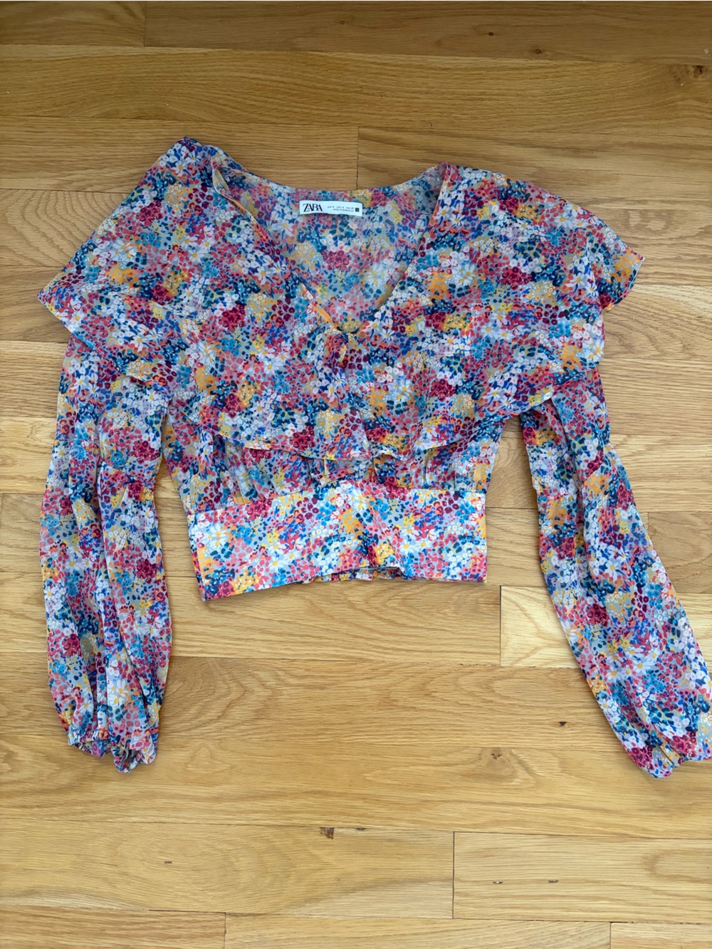 Zara Multicolor Floral Sheer Top in Pink, Blue & Yellow